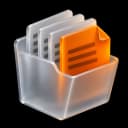 Glass folder with fanned document sheets, the front one orange