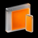 Browser window with an orange panel beside a phone frame