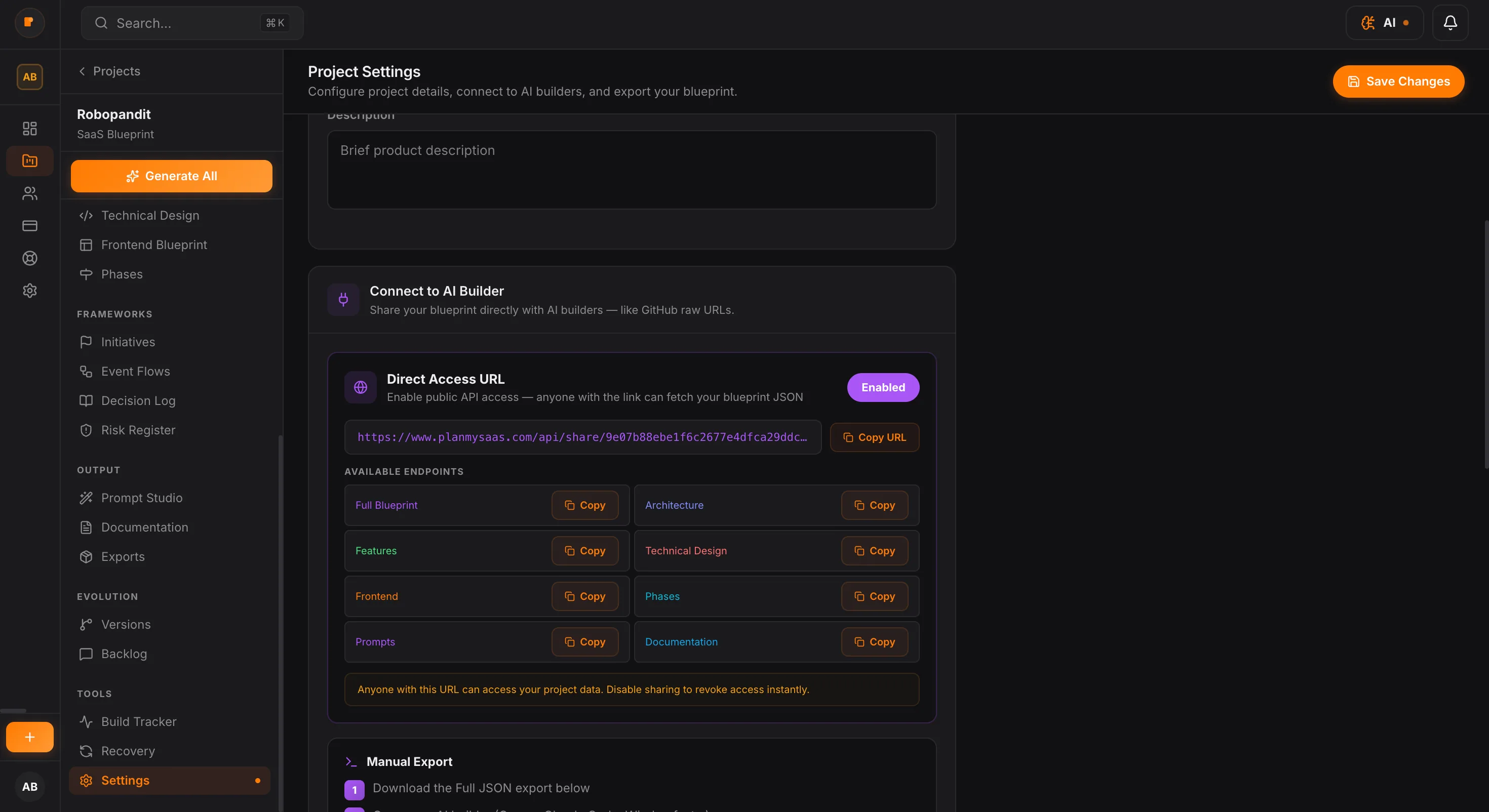 Exports & Settings